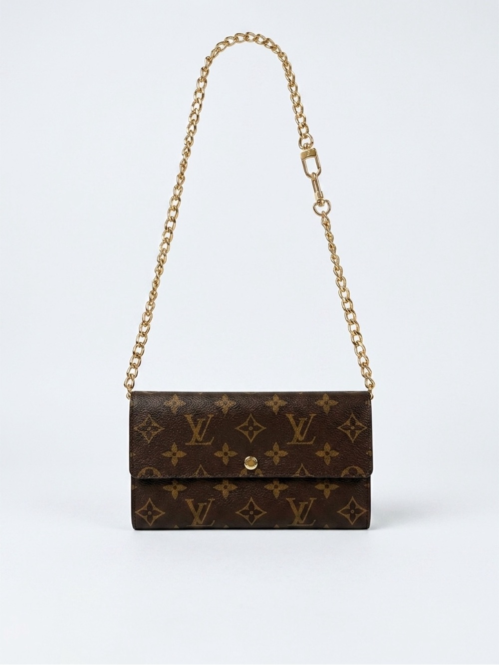 Louis Vuitton Monogram Chain Wallet in Brown with Gold Chain - Picture 1 of 7